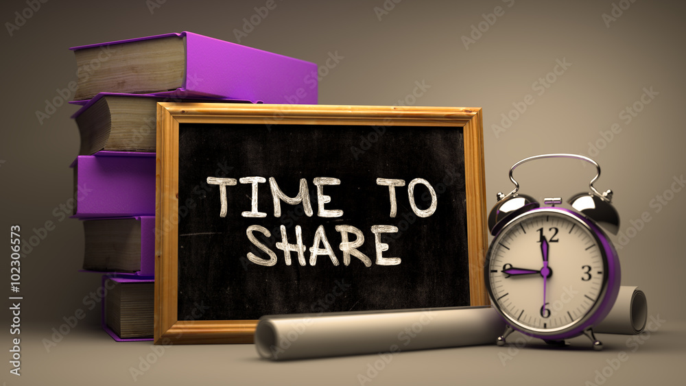 Hand Drawn Time to Share Concept on Chalkboard. Blurred Background. Toned Image. 3d Render. Hand Drawn Time to Share Concept on Chalkboard. Blurred Background. Toned Image. 3d Render.