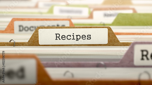 Recipes Concept. Colored Document Folders Sorted for Catalog. Closeup View. Selective Focus. 3d Render.