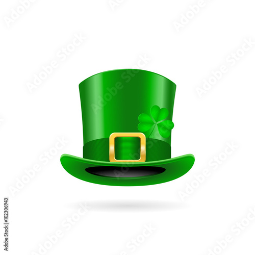 Vector illustration Saint Patrick's Day card with clove leaf and green hat. 