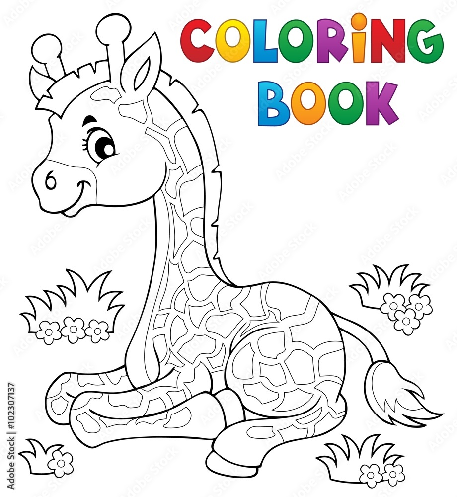 Obraz premium Coloring book young giraffe theme 1