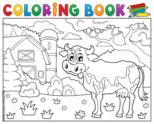 Coloring book cow near farm theme 2