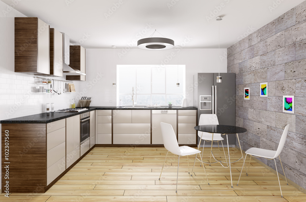 Modern kitchen interior 3d rendering Modern kitchen interior 3d rendering
