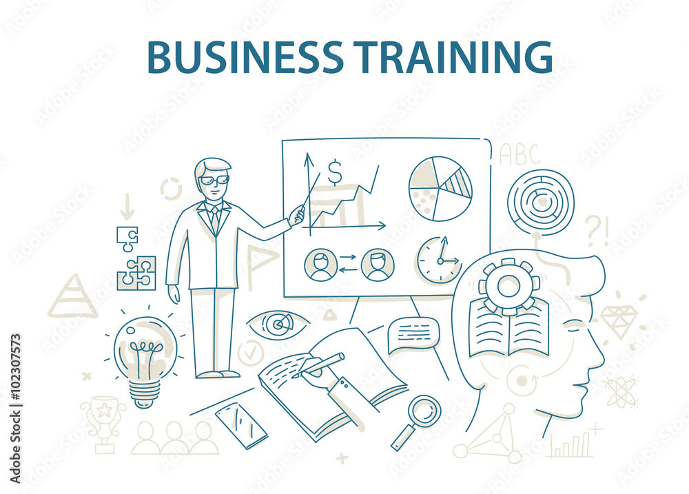 Doodle style design concept of business training and learning. Doodle style design concept of business training and learning.