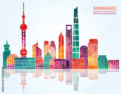 Shanghai detailed skylines. vector illustration