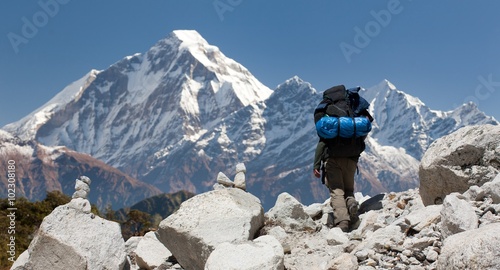 mount Dhaulagiri with tourist, great himalayan trail