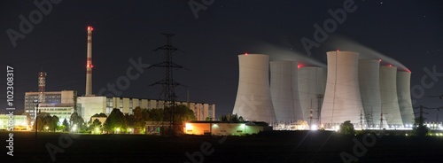 Night view of Jaslovske Bohunice power plant, Slovakia