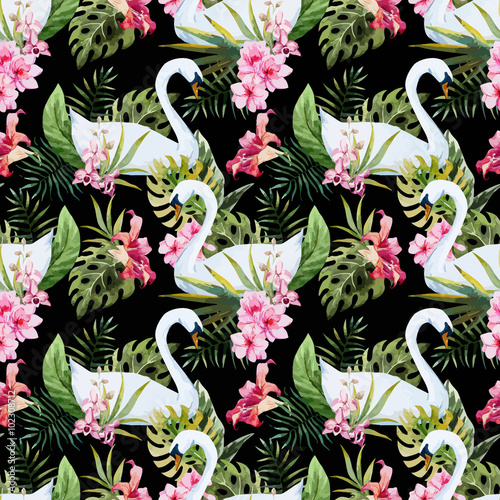 Watercolor swan pattern
