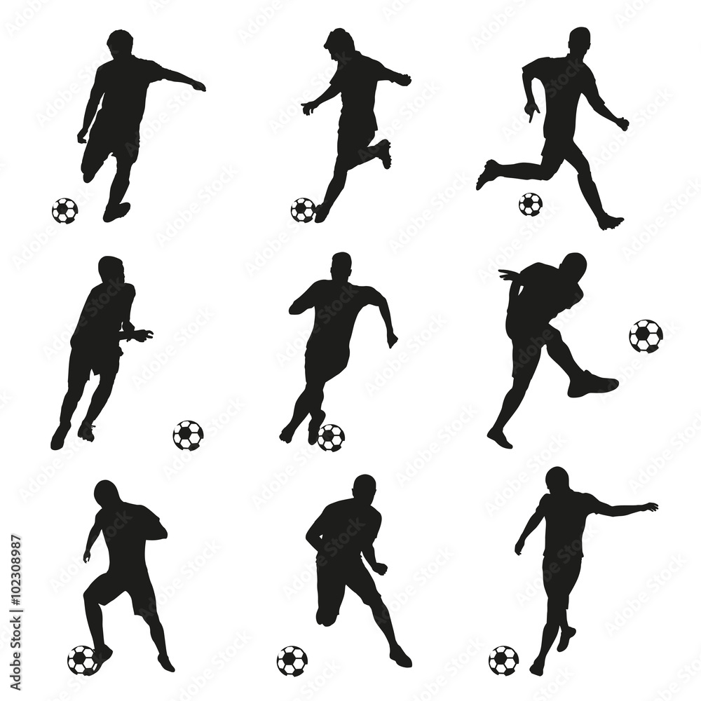 Soccer players, football players set. Collection of soccer silho