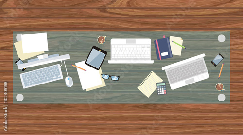 Work Table Document and Laptop Design Flat