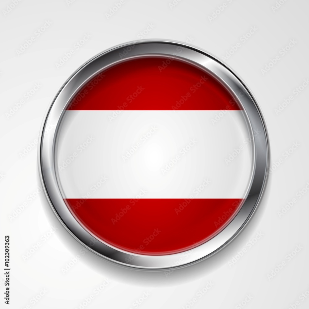 Abstract button with metallic frame. Austrian flag Abstract button with metallic frame. Austrian flag