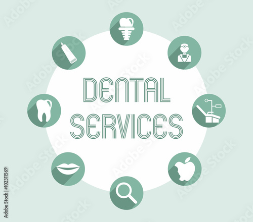 Dental services. Set of modern flat vector conceptual icons of dental clinic services.