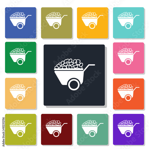 Wheelbarrow with potatoes icon