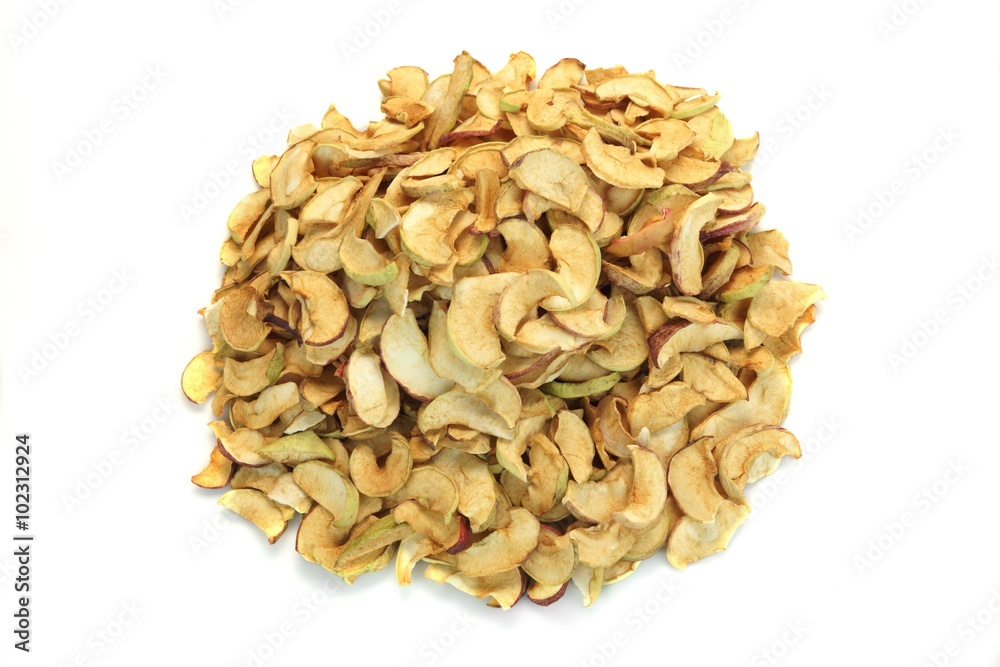 Dried Apples Slice In A Heap Isolated On White Background Dried Apples Slice In A Heap Isolated On White Background