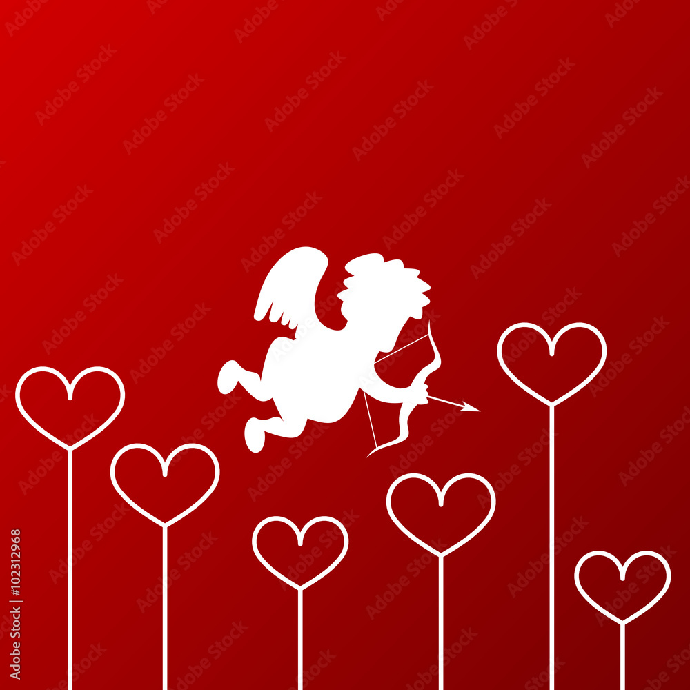 Valentines day cupid angel with hearts. Vector illustration.
