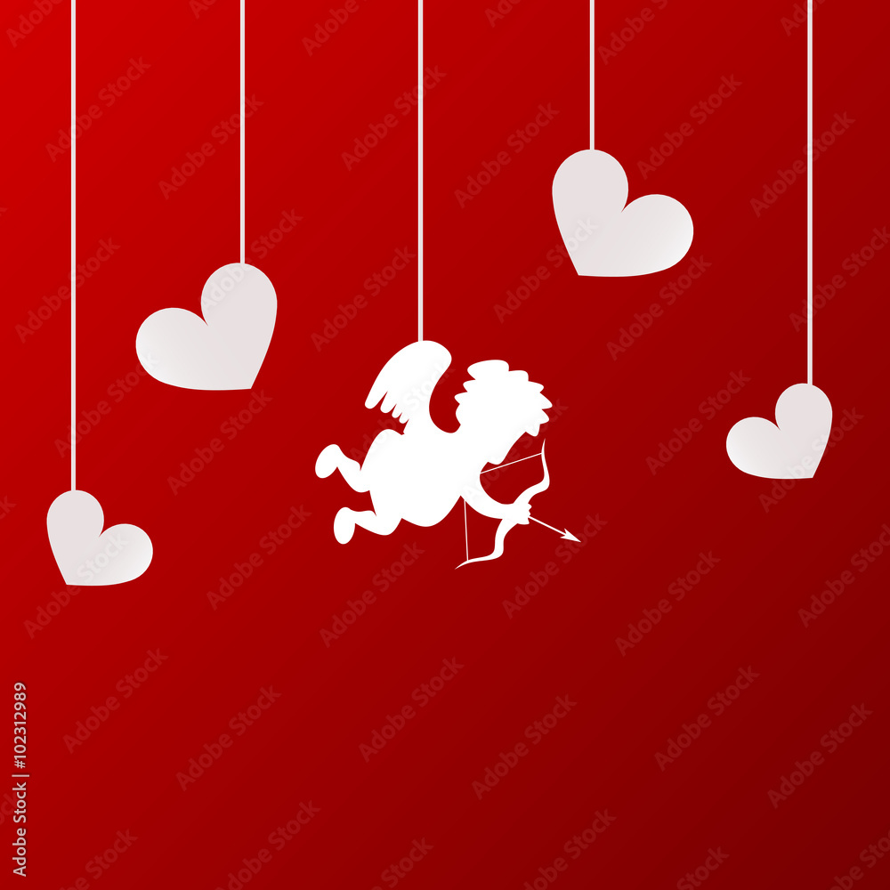 Valentines day cupid angel with hearts. Vector illustration.