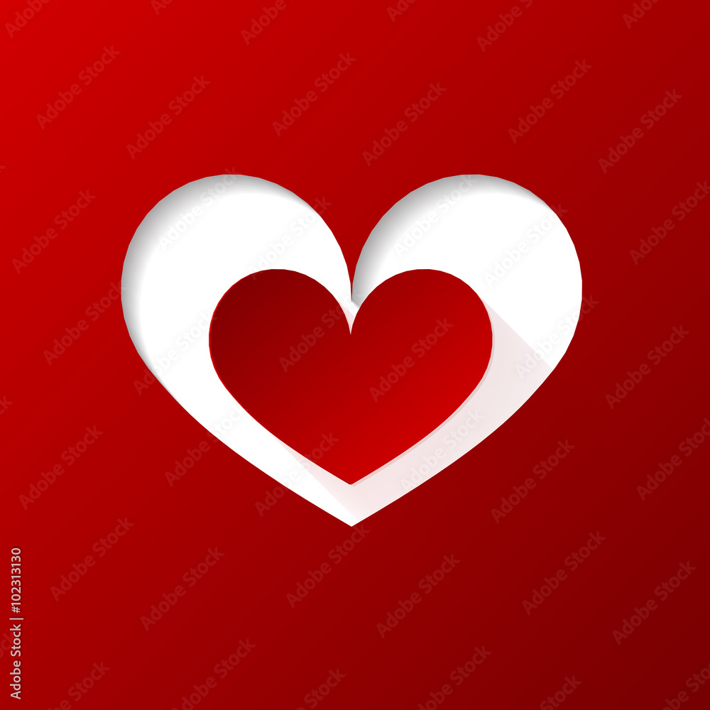 Valentines day heart on red background. Vector illustration.