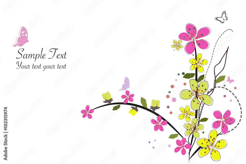 Spring time pink flowers vector illustration border design background