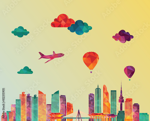 Seoul skyline. Vector illustration