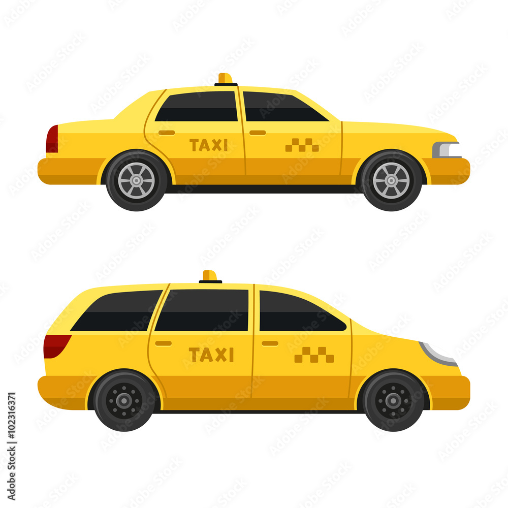 Yellow Taxi Cars Set on White Background. Vector