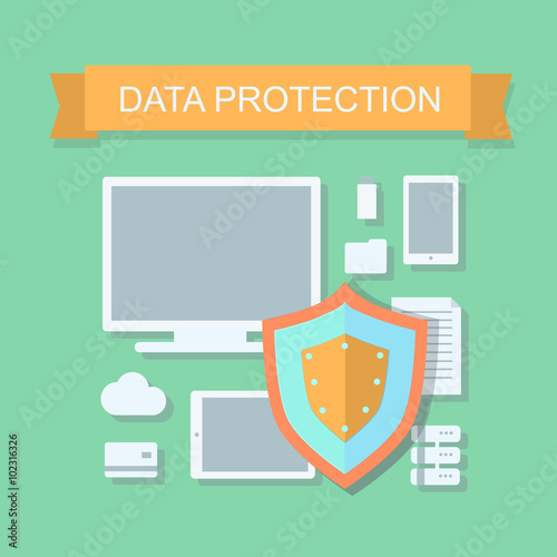 Business data protection and cloud network security  illustration.  flat design concept