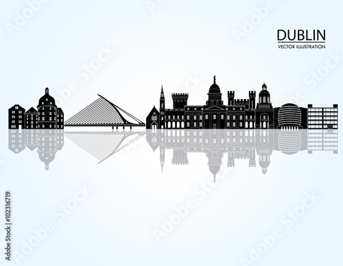 Dublin skyline detailed silhouette. Vector illustration