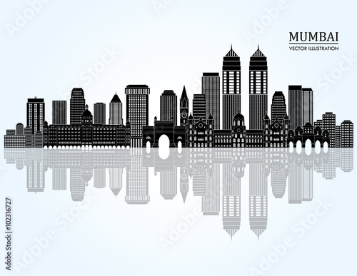 Mumbai skyline detailed silhouette. Vector illustration
