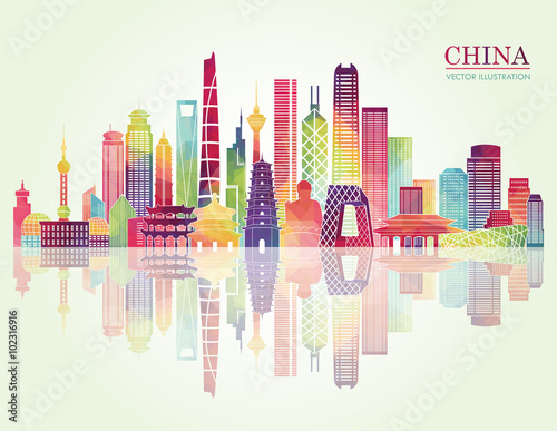 China skyline detailed silhouette. Vector illustration