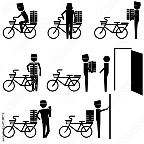 courier delivering box and package or food icon info graphic vector sign symbol pictogram