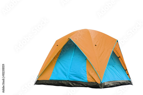 Isolated rorange and blue dome tent