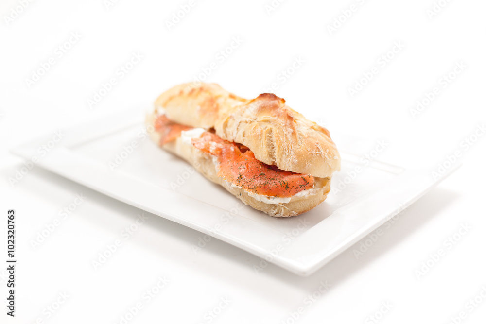 Ciabatta with salmon, whipped cheese, Ciabatta with salmon, whipped cheese,