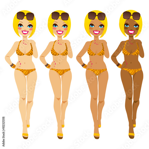 Full body blonde woman in t...