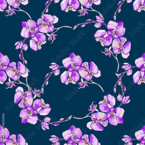 Orchids. Seamless pattern of tropical flowers. Vector.