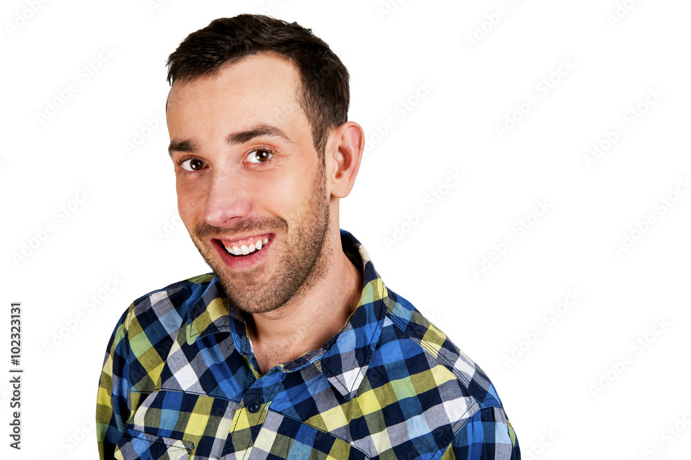 Happy young man. Portrait of handsome young man in casual shirt Happy young man. Portrait of handsome young man in casual shirt
