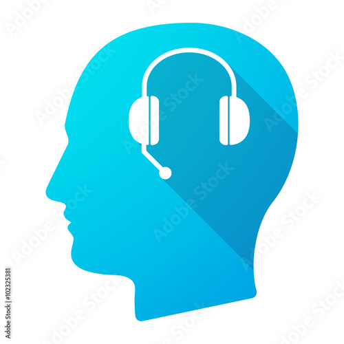Long shadow male head icon with  a hands free phone device
