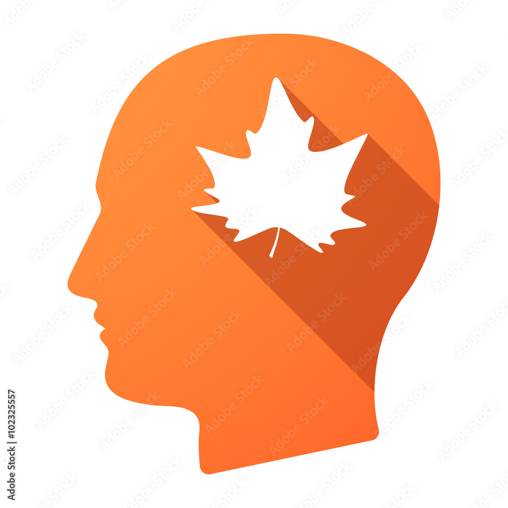 Long shadow male head icon with an autumn leaf tree Long shadow male head icon with an autumn leaf tree