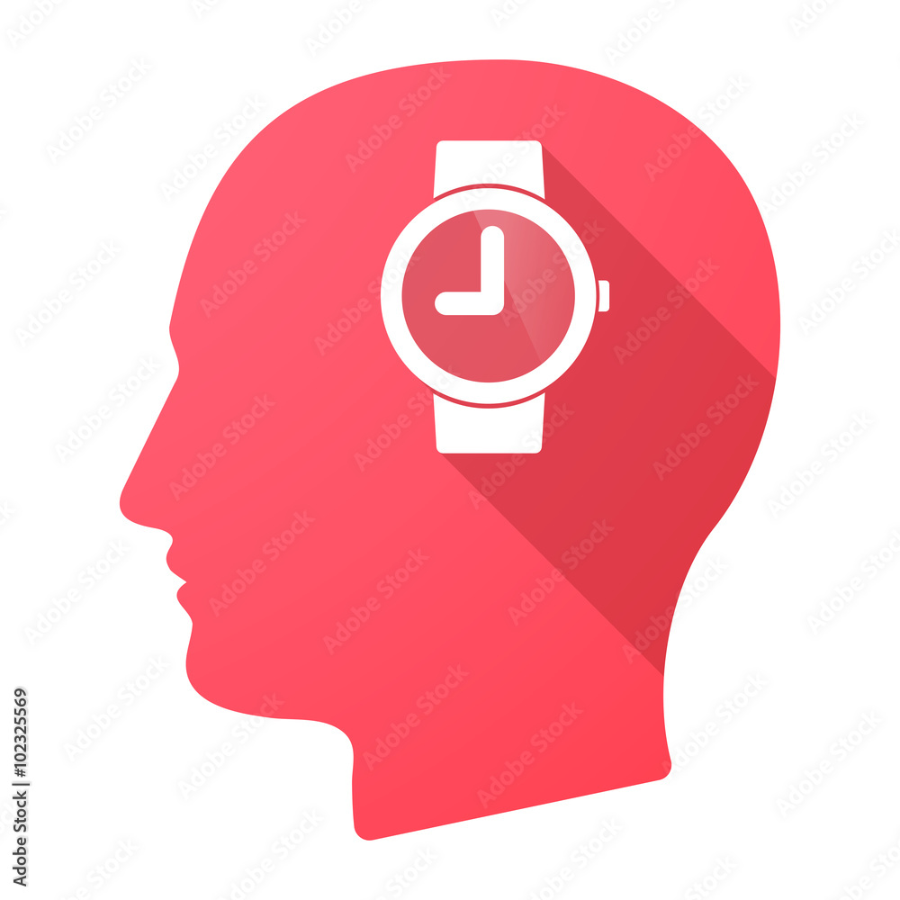Long shadow male head icon with a wrist watch Long shadow male head icon with a wrist watch