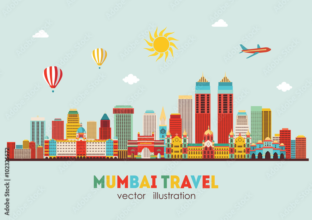Mumbai detailed skyline. Vector illustration