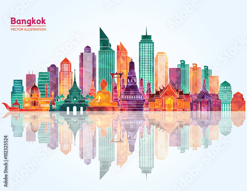 Bangkok detailed skyline. Vector illustration