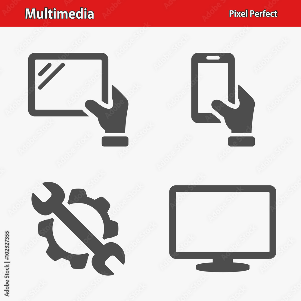 Multimedia Icons. Professional, pixel perfect icons optimized for both large and small resolutions. EPS 8 format.