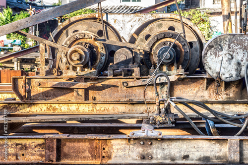 The winch engine of pile driver. The machine is used to drive piles into soil to provide the foundation.