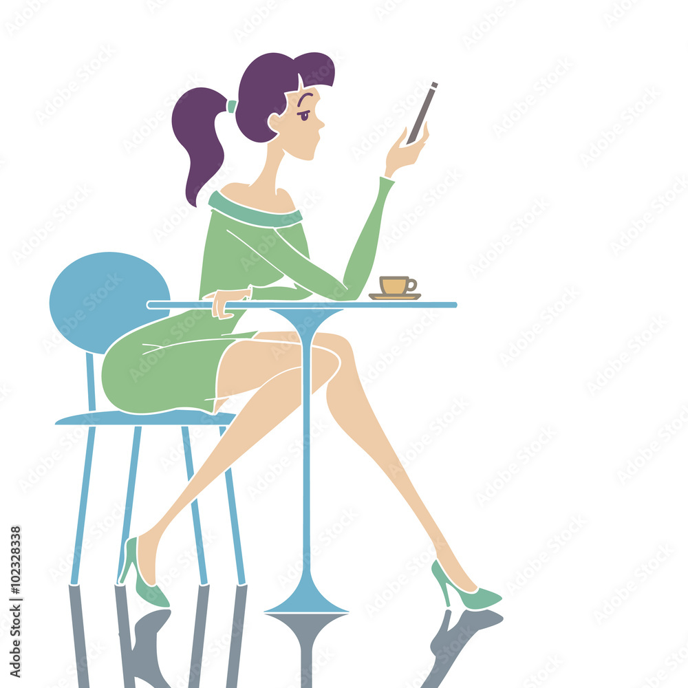 Fototapeta premium Girl Cafe Phone