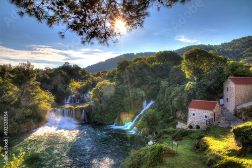 Beautiful panorama over a couple of waterfalls of the Krka river in Krka national park in Croatia. HDR © dennisvdwater