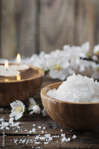 SPA treatment with salt, almond and candles