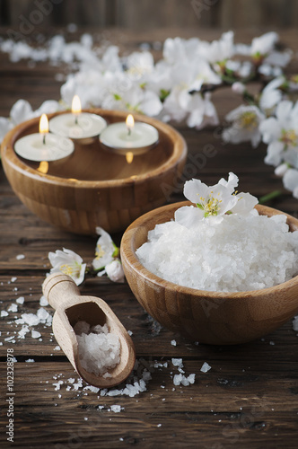 Fotografering SPA treatment with salt, almond and candles