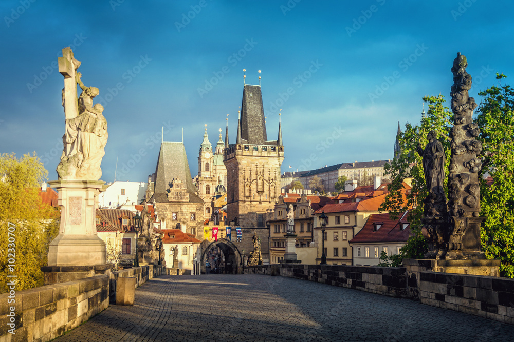 Prague, Charles Bridge in the morning; Czech Republic Prague, Charles Bridge in the morning; Czech Republic