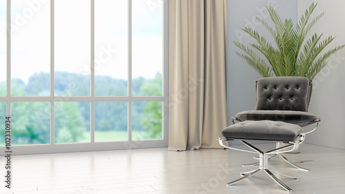 modern bright living room 3D render
