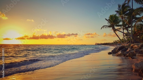 Sunrise over tropical island © ValentinValkov