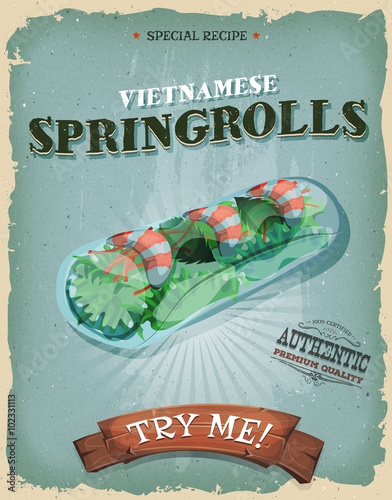 Grunge And Vintage Vietnamese Spring rolls Poster