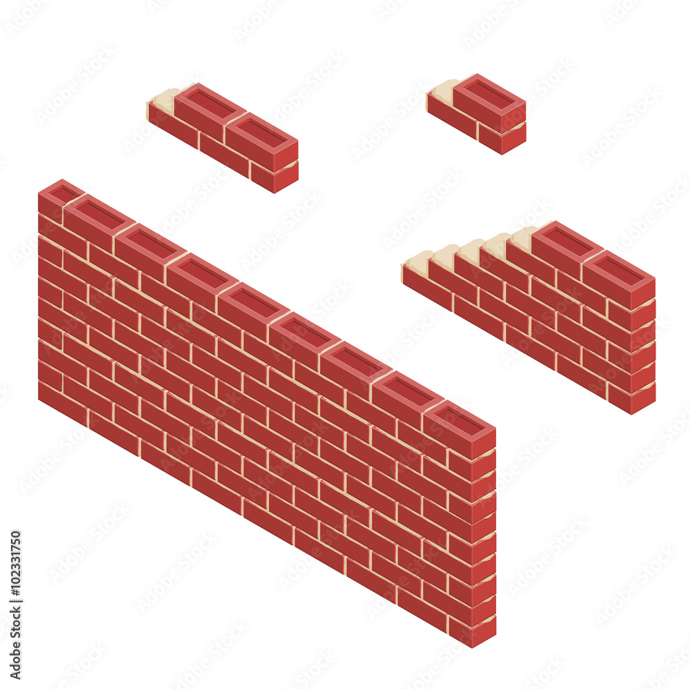 Vector Isometric illustration icons of bricks for building.
Redbrick wall in various states of construction. Vector Isometric illustration icons of bricks for building.
Redbrick wall in various states of construction.