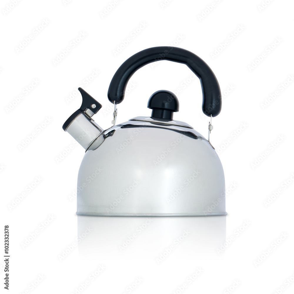 iron kettle with whistle isolated on white iron kettle with whistle isolated on white